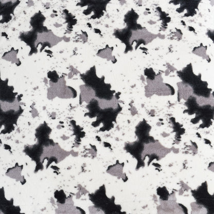 Cow print faux fur blanket, cozy blanket with black, gray and white pattern. #color_Black/Grey Cow