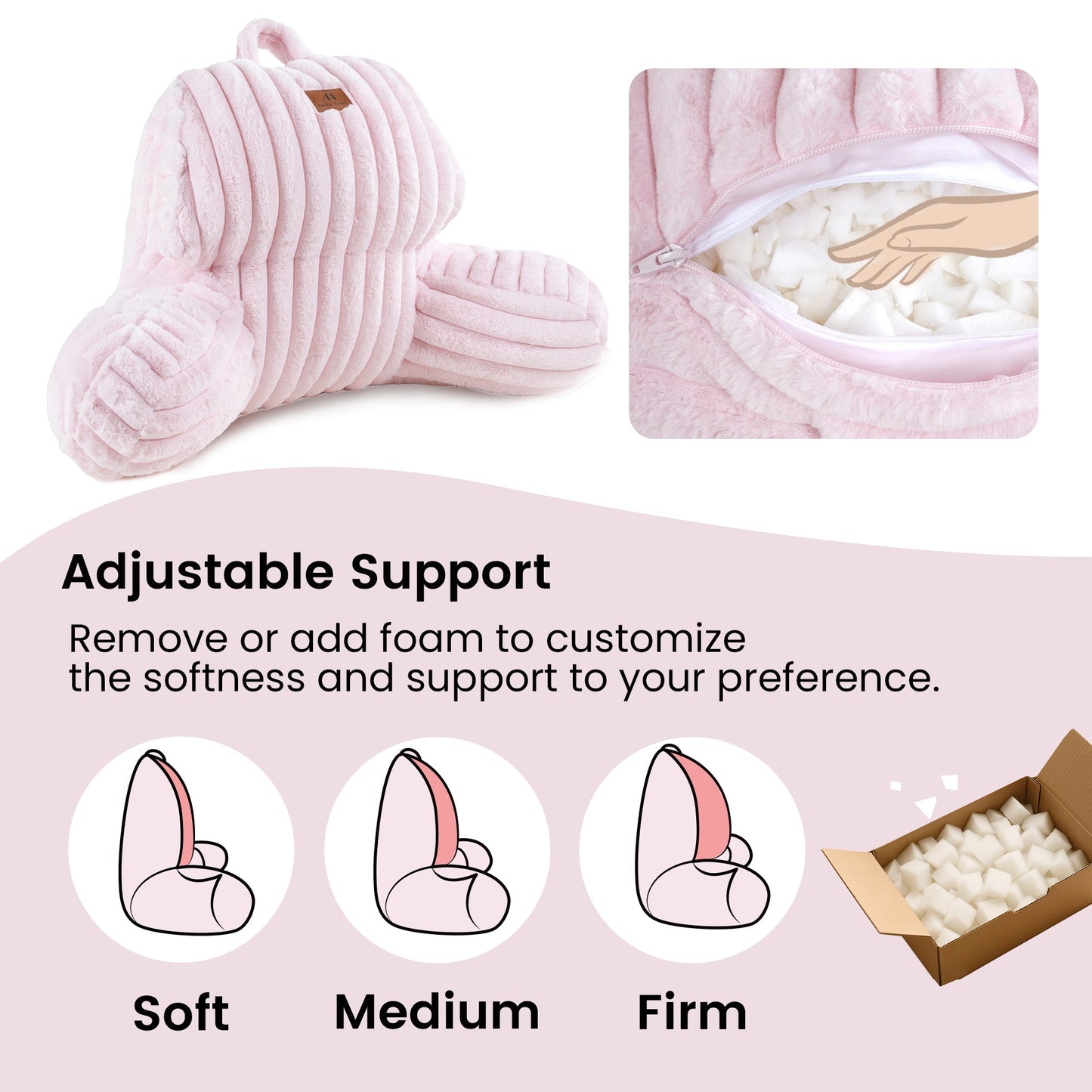 Cozy Bliss adjustable backrest pillow with customizable foam support from soft to firm #color_Light Pink