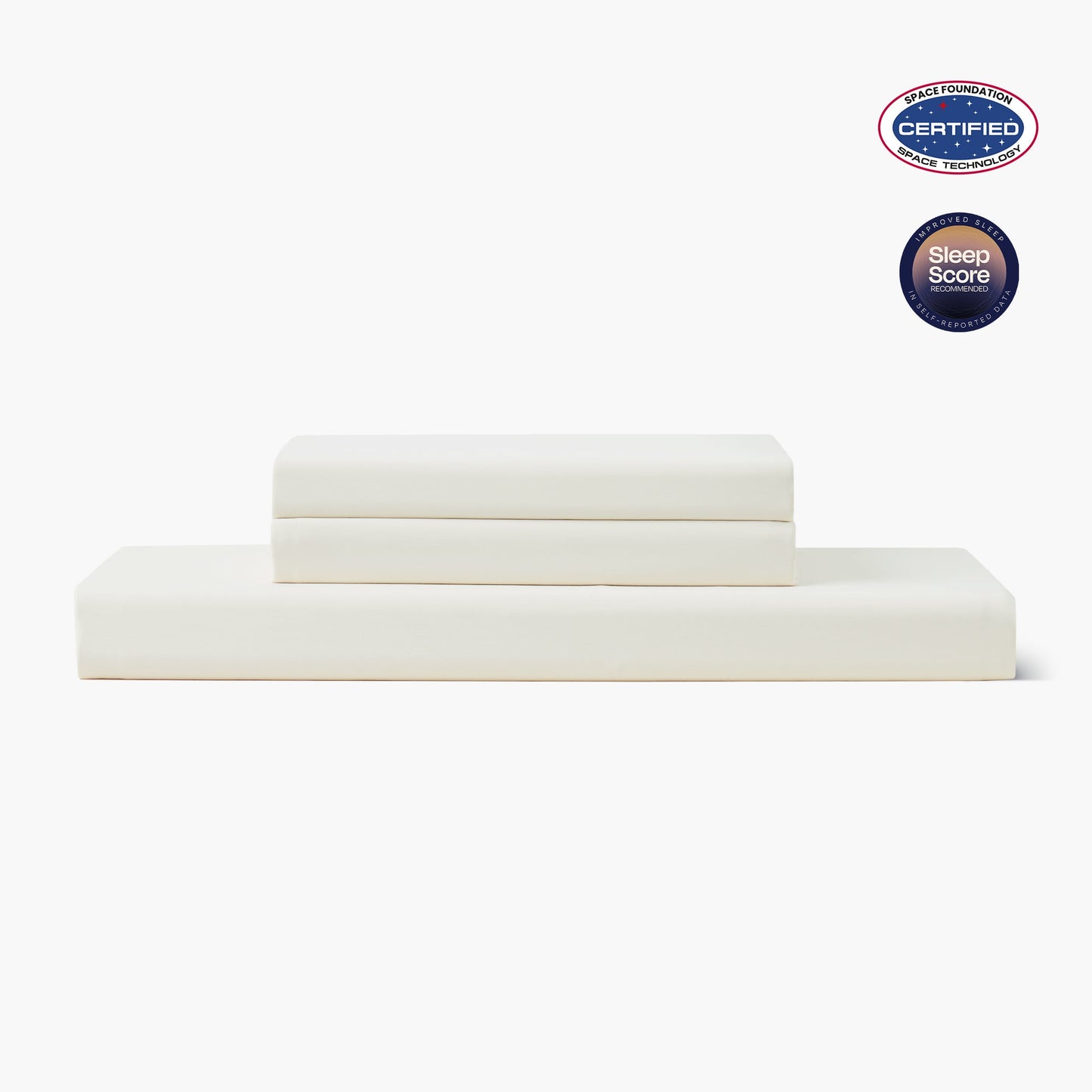 White bed sheets set with Space Foundation and Sleep Score certification logo on a white background#color_Ivory